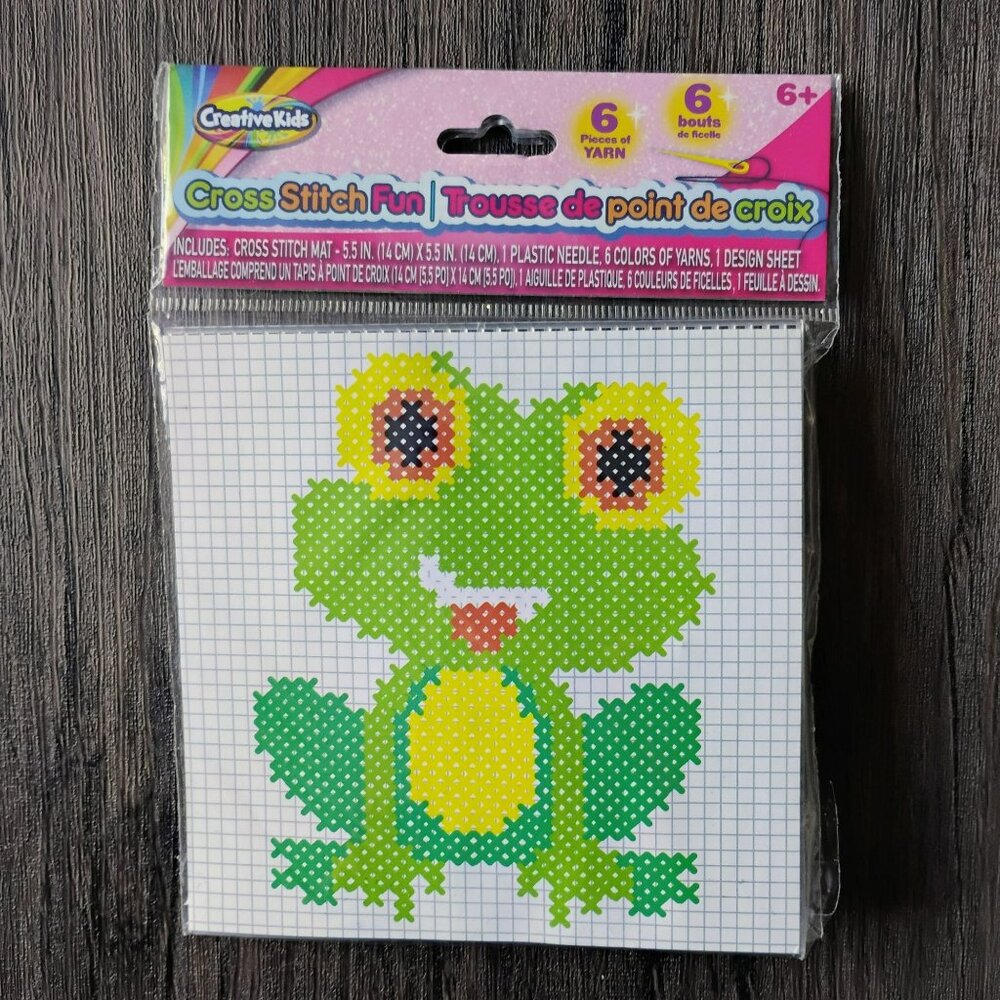 Frog Cross Stitch Kit With Yarn Creative Kids Needlepoint Embroidery Pattern NEW
